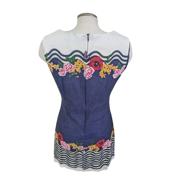Desigual Prudencia Sheath Dress US 10 Linen Blend Sleeveless Navy Floral Waves - Picture 10 of 12